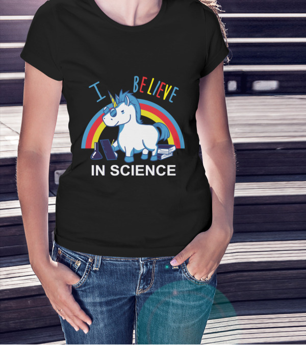 I Believe In Science Unicorn Rainbow Lab Glasses T-Shirt