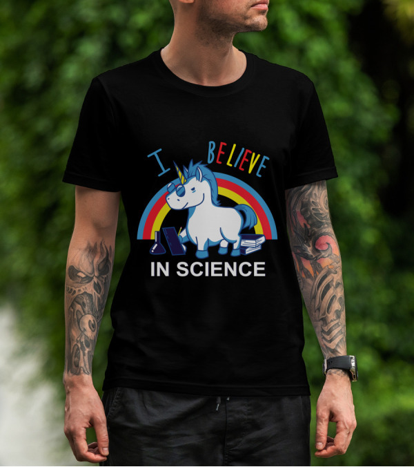I Believe In Science Unicorn Rainbow Lab Glasses T-Shirt