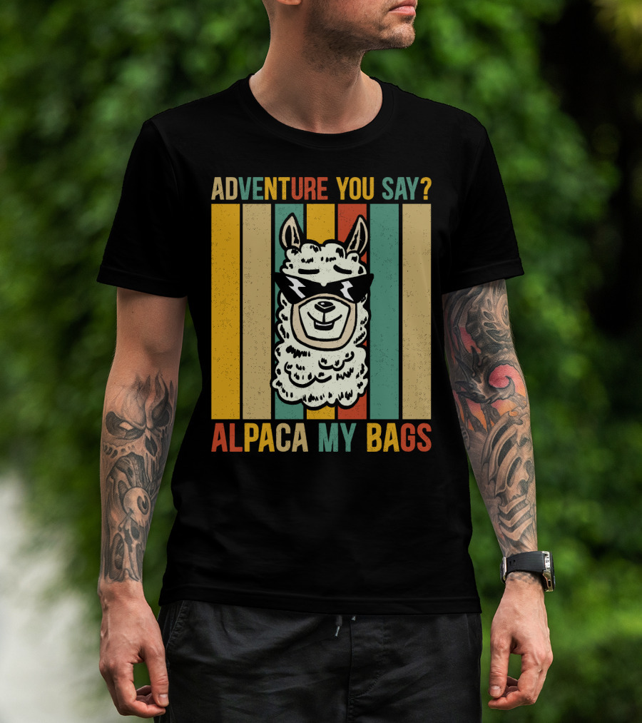 Adventure You Say Alpaca My Bags Vintage Retro Striped Alpaca T-Shirt