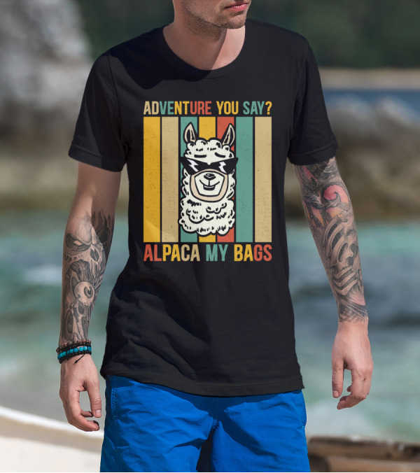 Adventure You Say Alpaca My Bags Vintage Retro Striped Alpaca T-Shirt