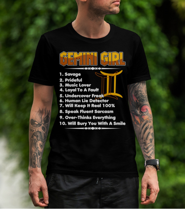Gemini Girl Savage Funny Birthday Traits With Zodiac Symbol And Personality List T-Shirt