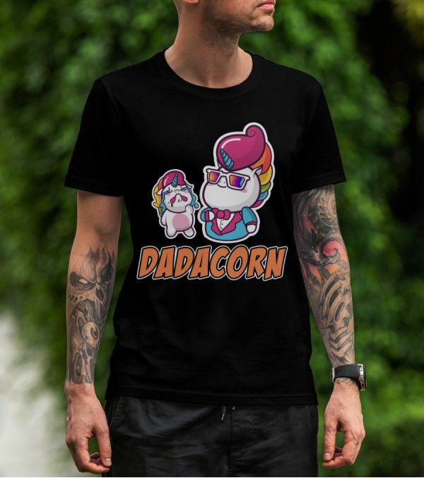 Dadacorn Unicorn Dad And Baby With Rainbow Outfits And Sunglasses T-Shirt