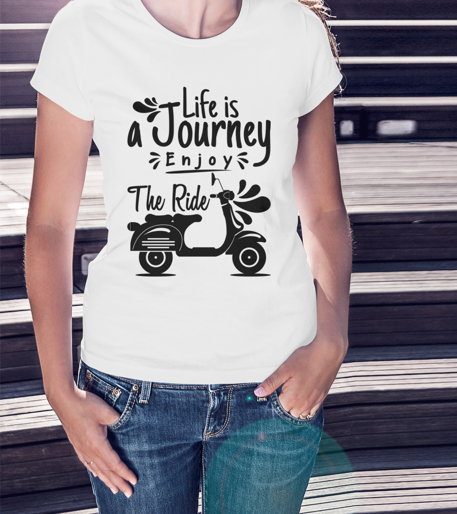 Life Is A Journey Enjoy The Ride Vespa Scooter Motif T-Shirt