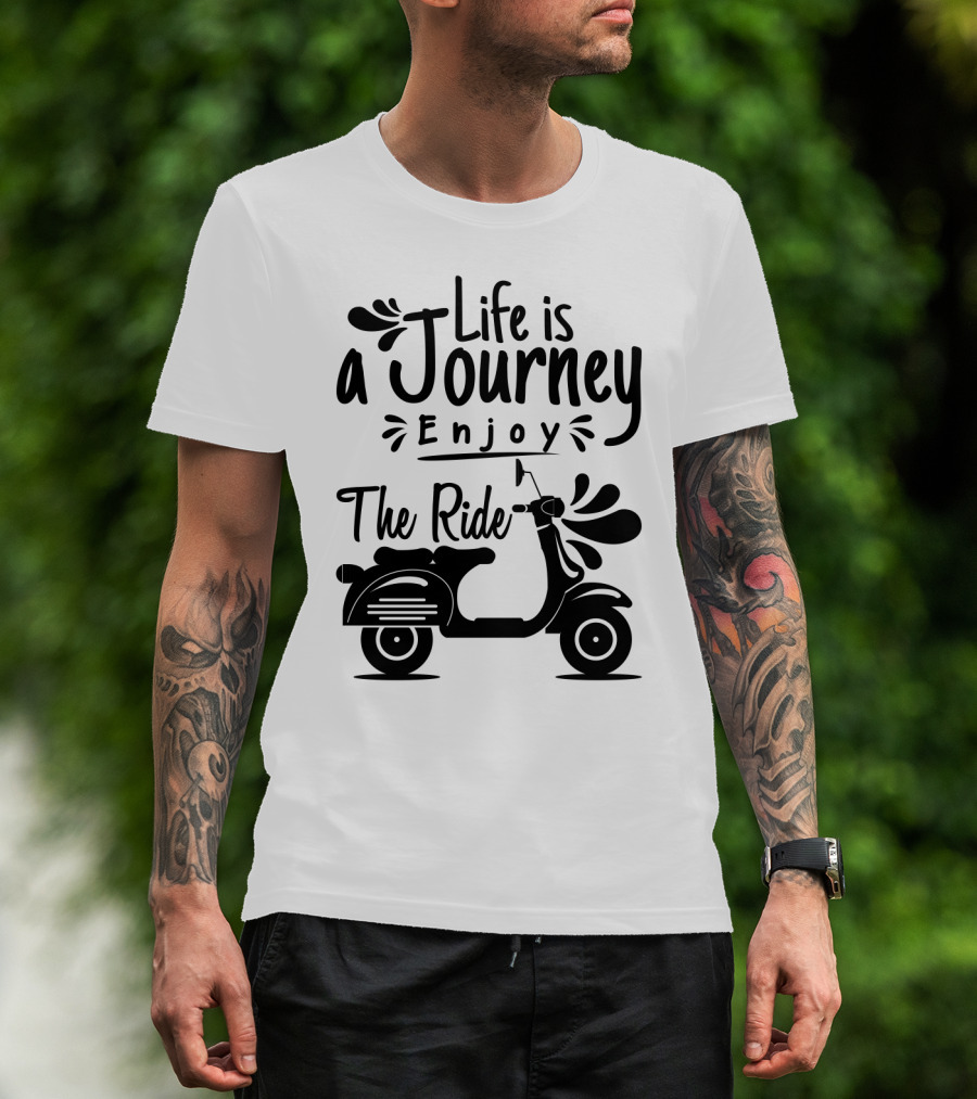 Life Is A Journey Enjoy The Ride Vespa Scooter Motif T-Shirt