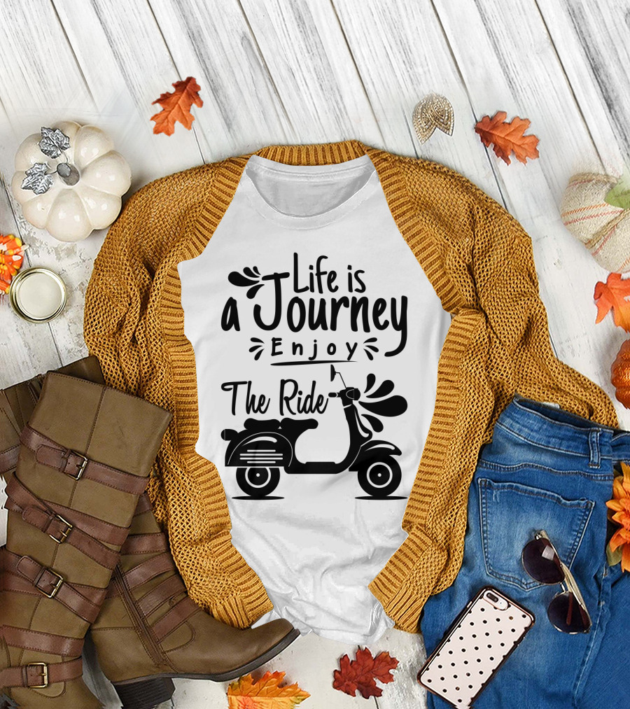 Life Is a Journey Enjoy The Ride Vespa Scooter Motif T-Shirt