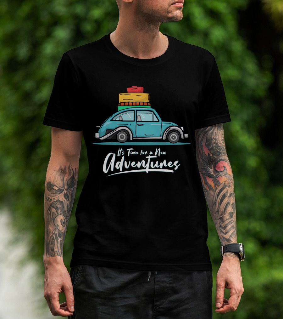 It's Time For A New Adventures With Vintage Car And Luggage T-Shirt