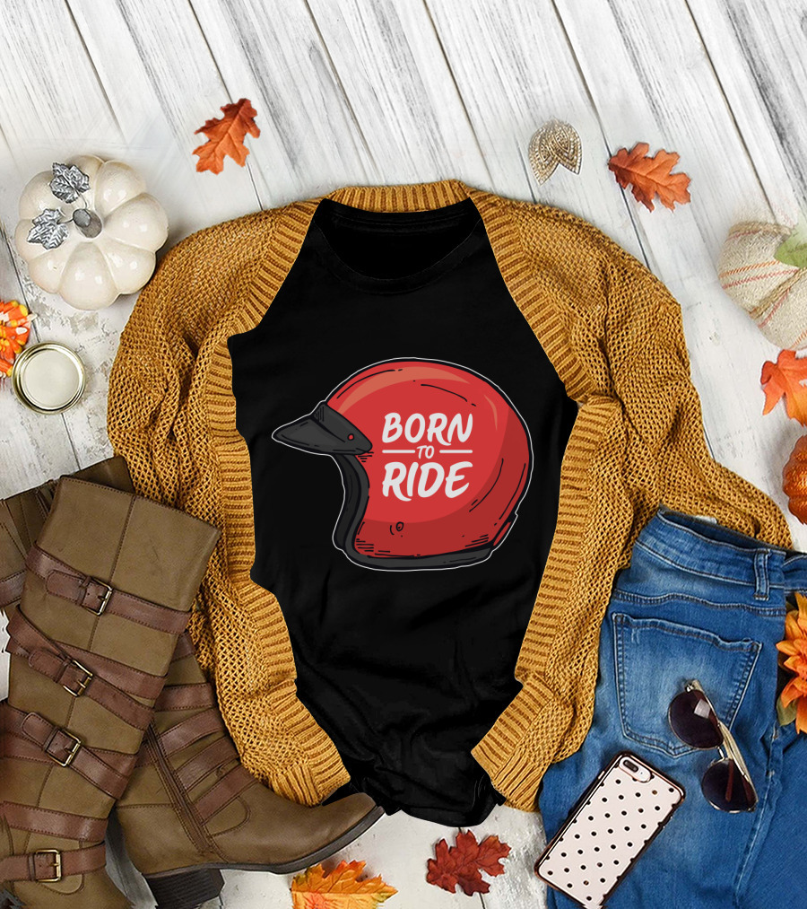 Born to Ride Retro Red Motorcycle Helmet T-Shirt