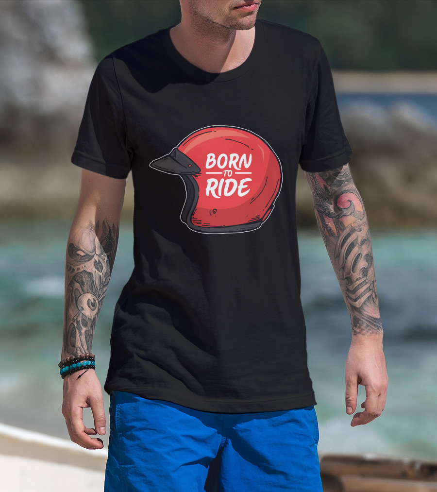 Born To Ride Retro Red Motorcycle Helmet T-Shirt