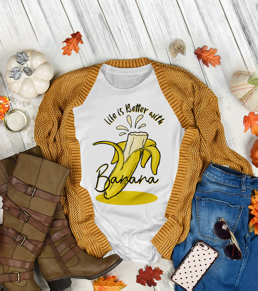 Life Is Better with Banana Humor Yellow Splash T-Shirt