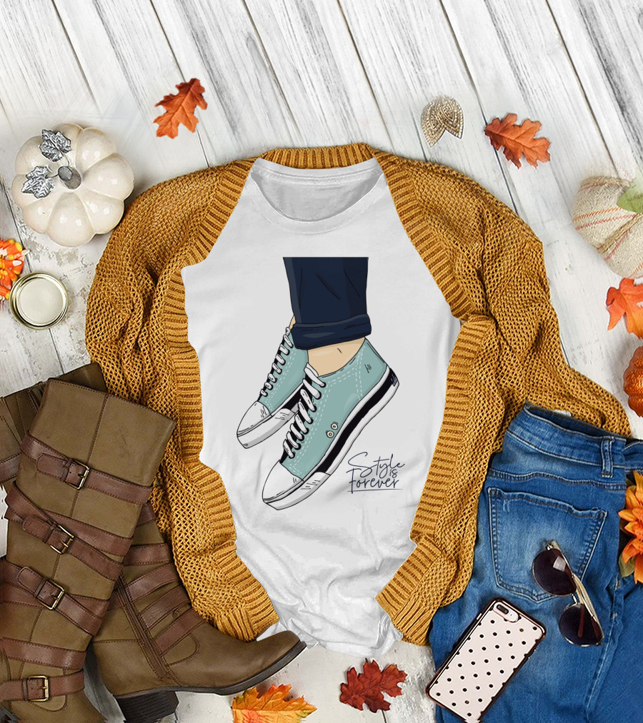 Style is Forever Light Blue Sneakers Illustration with Classic Laced T-Shirt