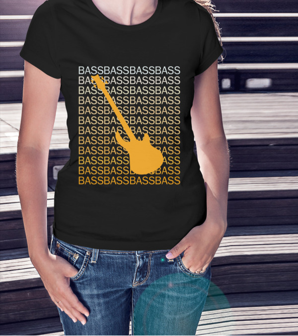 Bass Guitar Silhouette With Repeated Bass Text T-Shirt