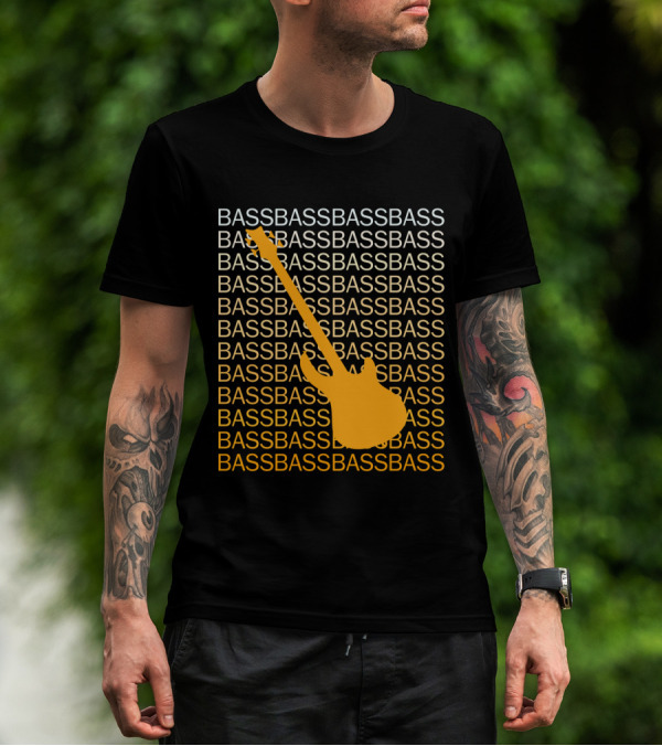 Bass Guitar Silhouette With Repeated Bass Text T-Shirt