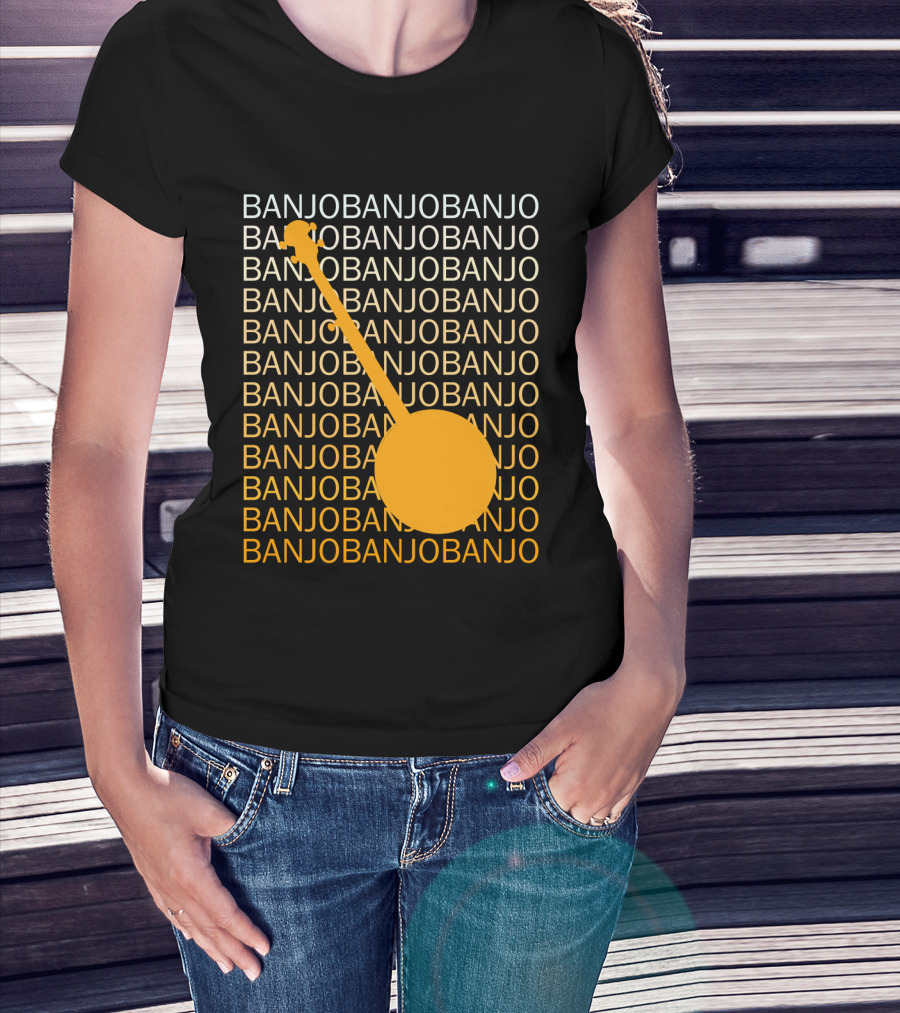 Banjo Repetition With Bold Orange Silhouette Highlight T-Shirt