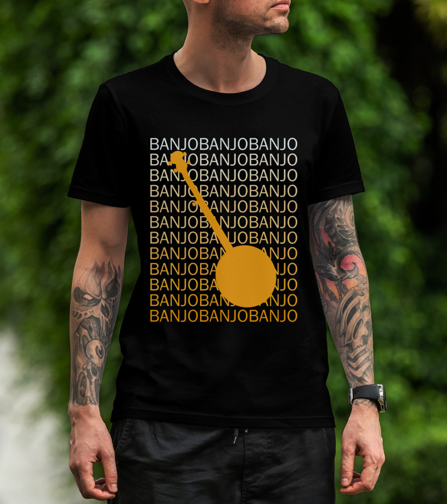 Banjo Repetition With Bold Orange Silhouette Highlight T-Shirt