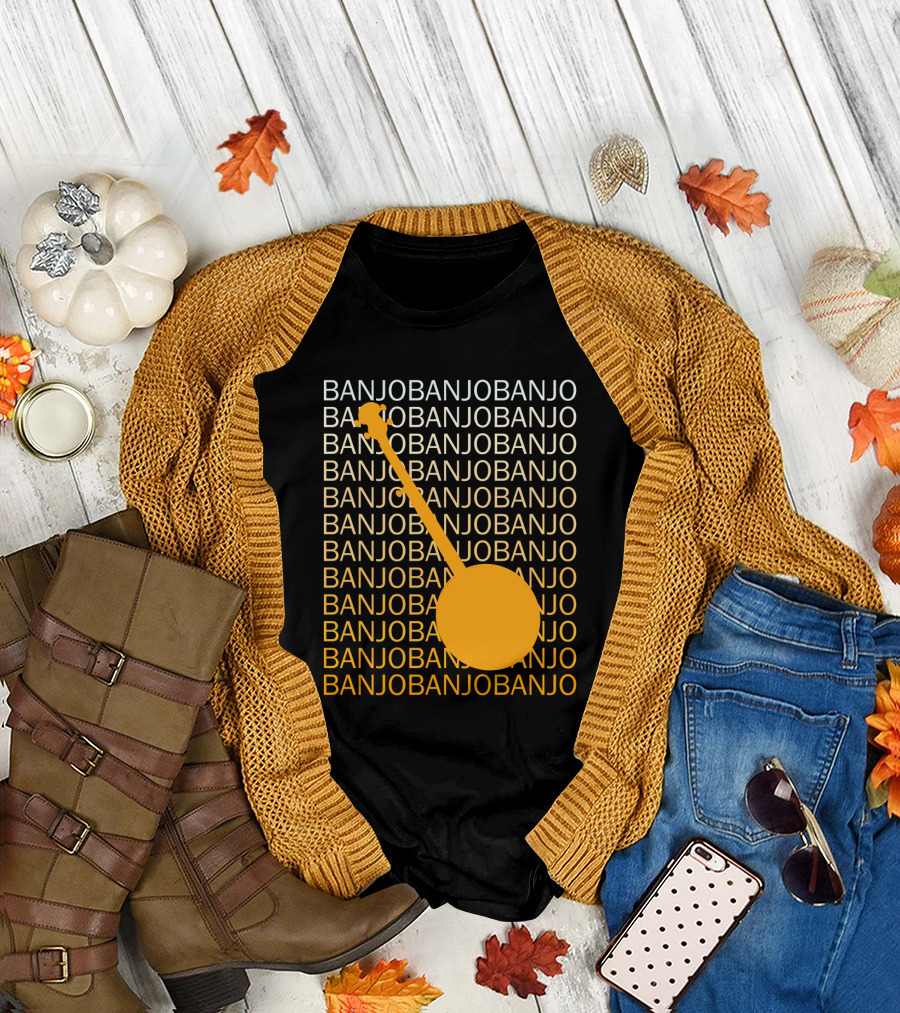 Banjo Repetition With Bold Orange Silhouette Highlight T-Shirt