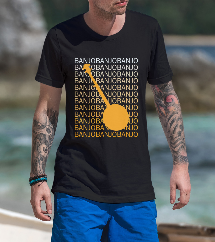 Banjo Repetition With Bold Orange Silhouette Highlight T-Shirt