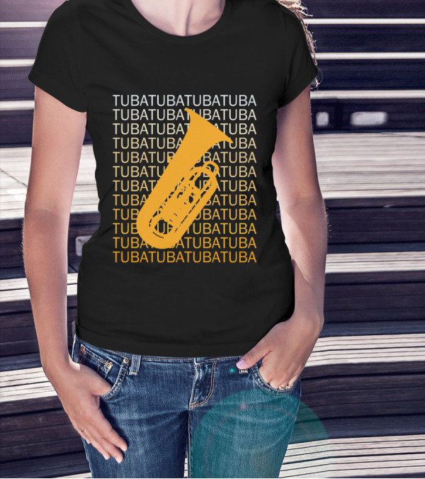Tuba Repeated Text Pattern With Bold Tuba Image T-Shirt