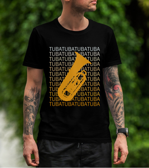 Tuba Repeated Text Pattern With Bold Tuba Image T-Shirt