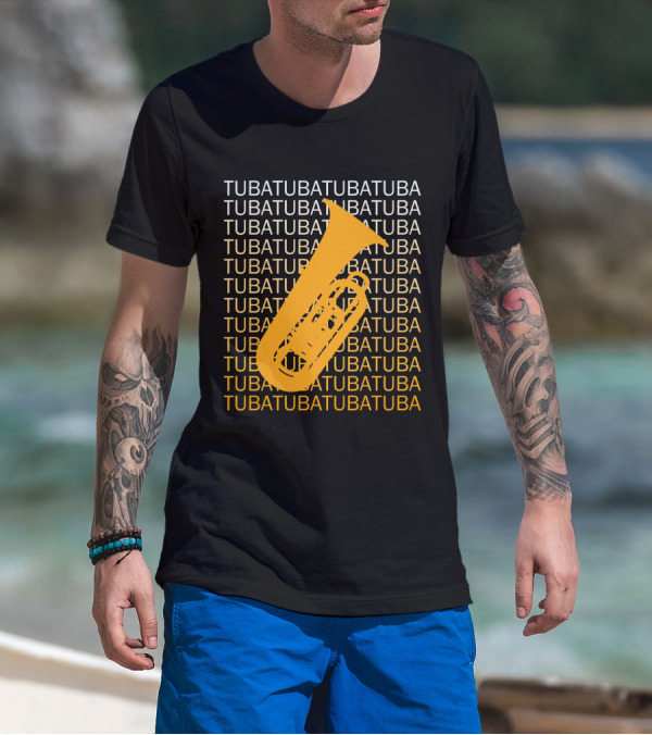 Tuba Repeated Text Pattern With Bold Tuba Image T-Shirt