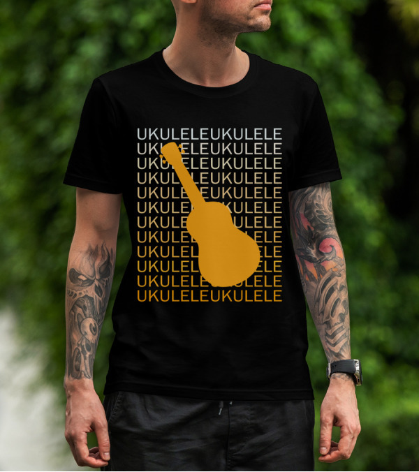 Repeating Ukulele Text With Orange Ukulele T-Shirt