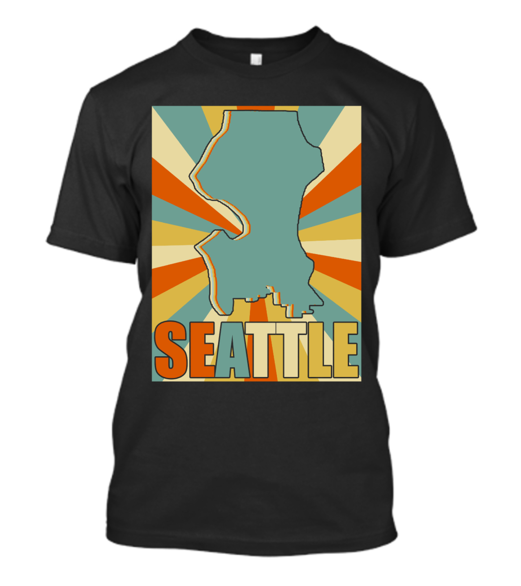 SEATTLE Map Retro Style Burst Background T-Shirt