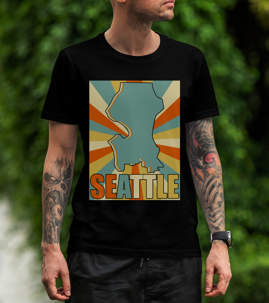 SEATTLE Map Retro Style Burst Background T-Shirt