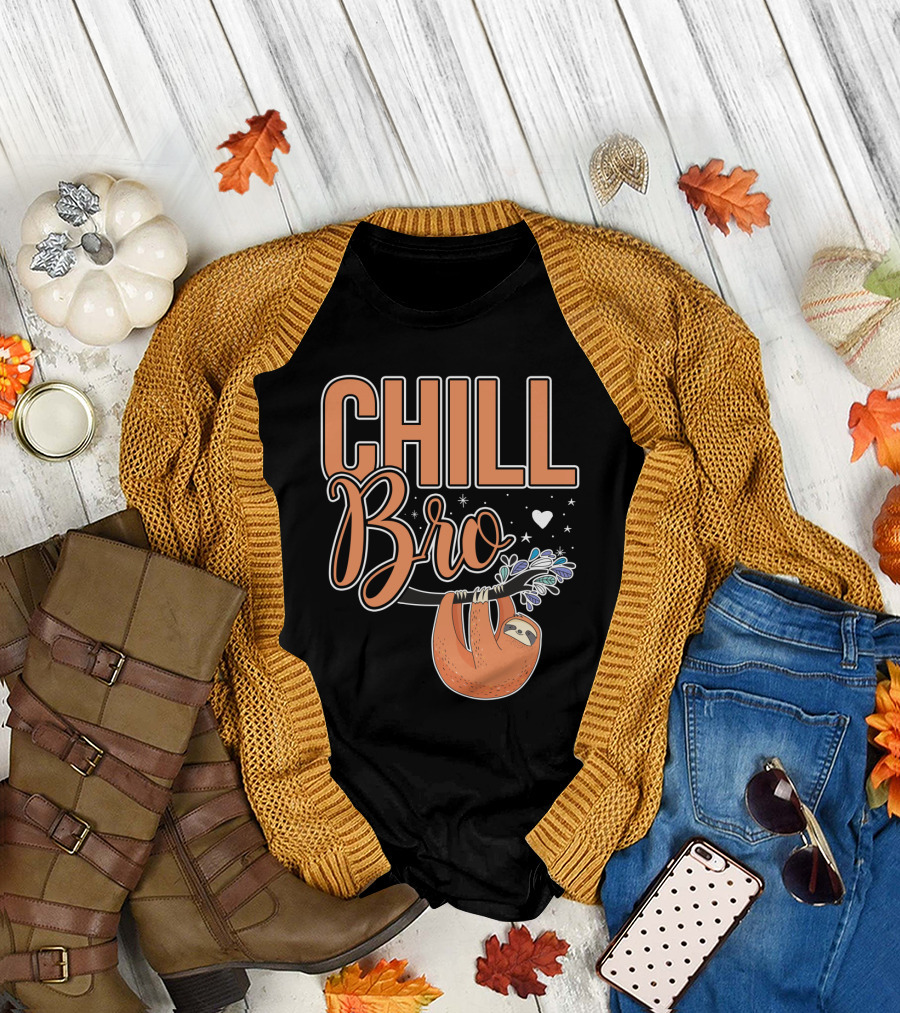 CHILL BRO Sloth Hanging with Heart and Stars T-Shirt