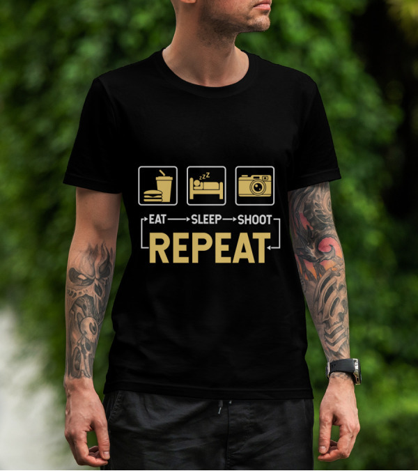 Eat Sleep Shoot Repeat Photography Camera Icon Steps T-Shirt