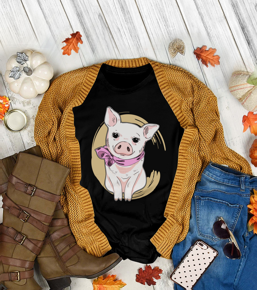 Funny Pig Wearing Pink Scarf T-Shirt