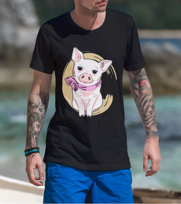 Funny Pig Wearing Pink Scarf T-Shirt