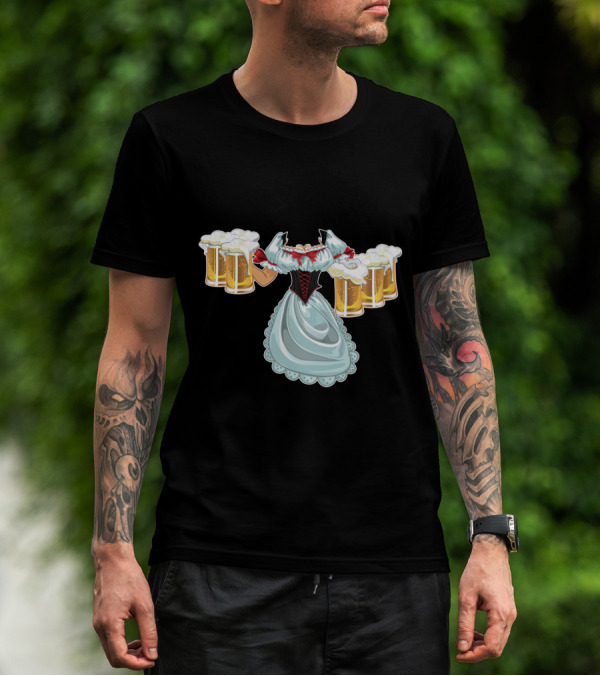 Dirndl Fraulein Oktoberfest Costume With Beer Mugs T-Shirt