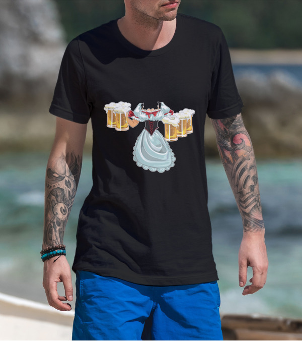 Dirndl Fraulein Oktoberfest Costume With Beer Mugs T-Shirt