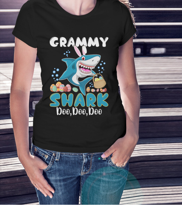 Grammy Shark Doo Doo Doo Bunny Ear Easter Egg Hunt T-Shirt