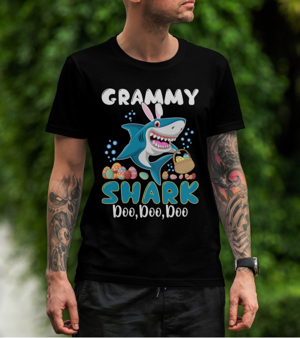 Grammy Shark Doo Doo Doo Bunny Ear Easter Egg Hunt T-Shirt