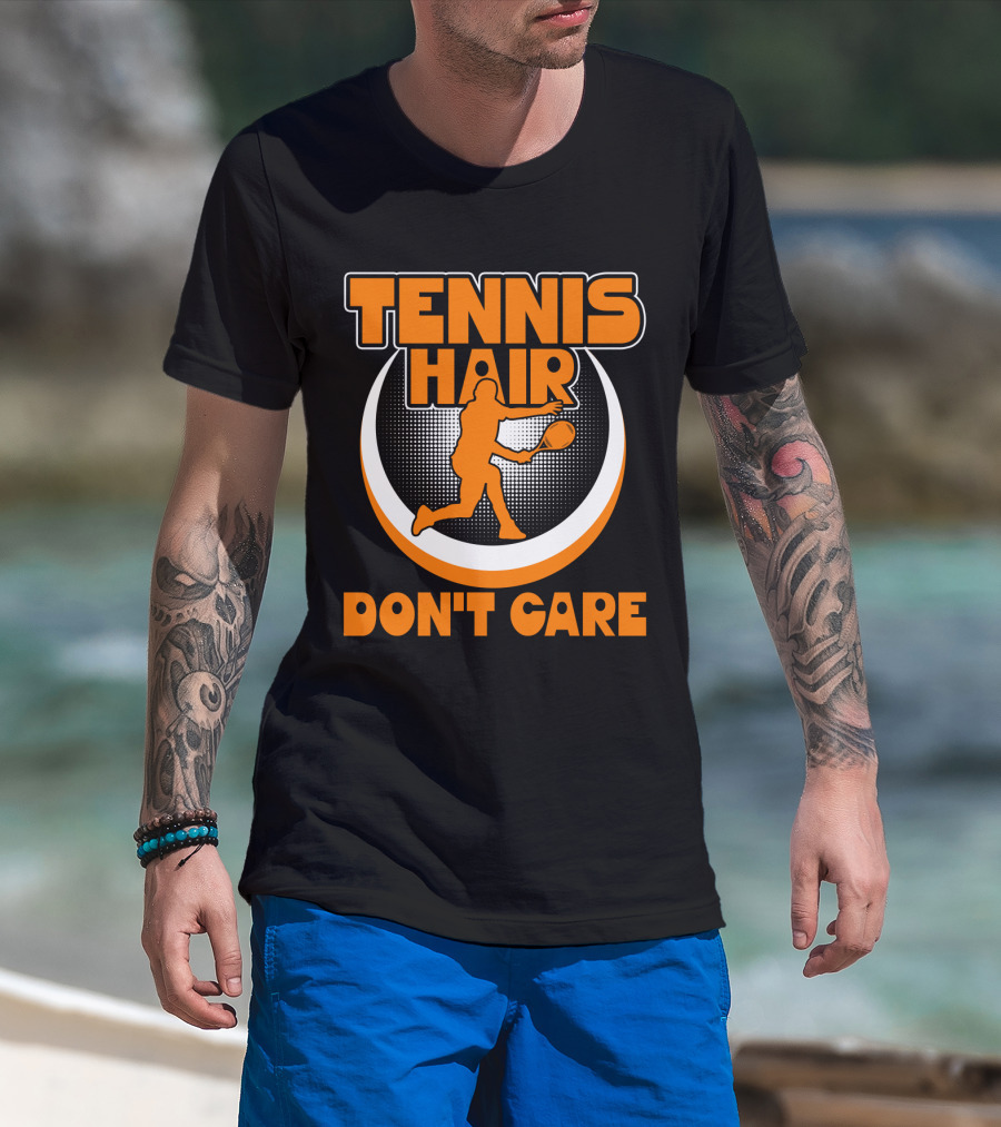 Tennis Hair Don't Care Silhouette Playing Racket T-Shirt