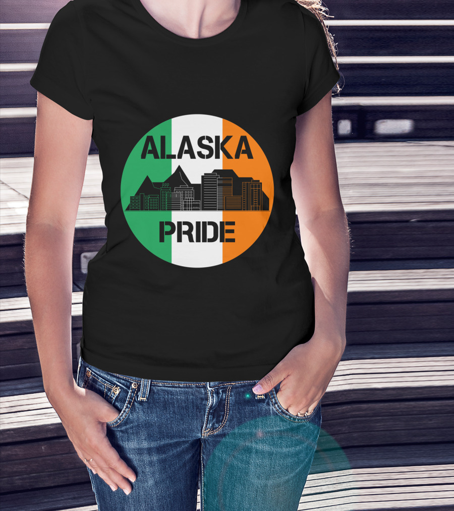 Alaska Pride Skyline With Irish Flag Colors T-Shirt