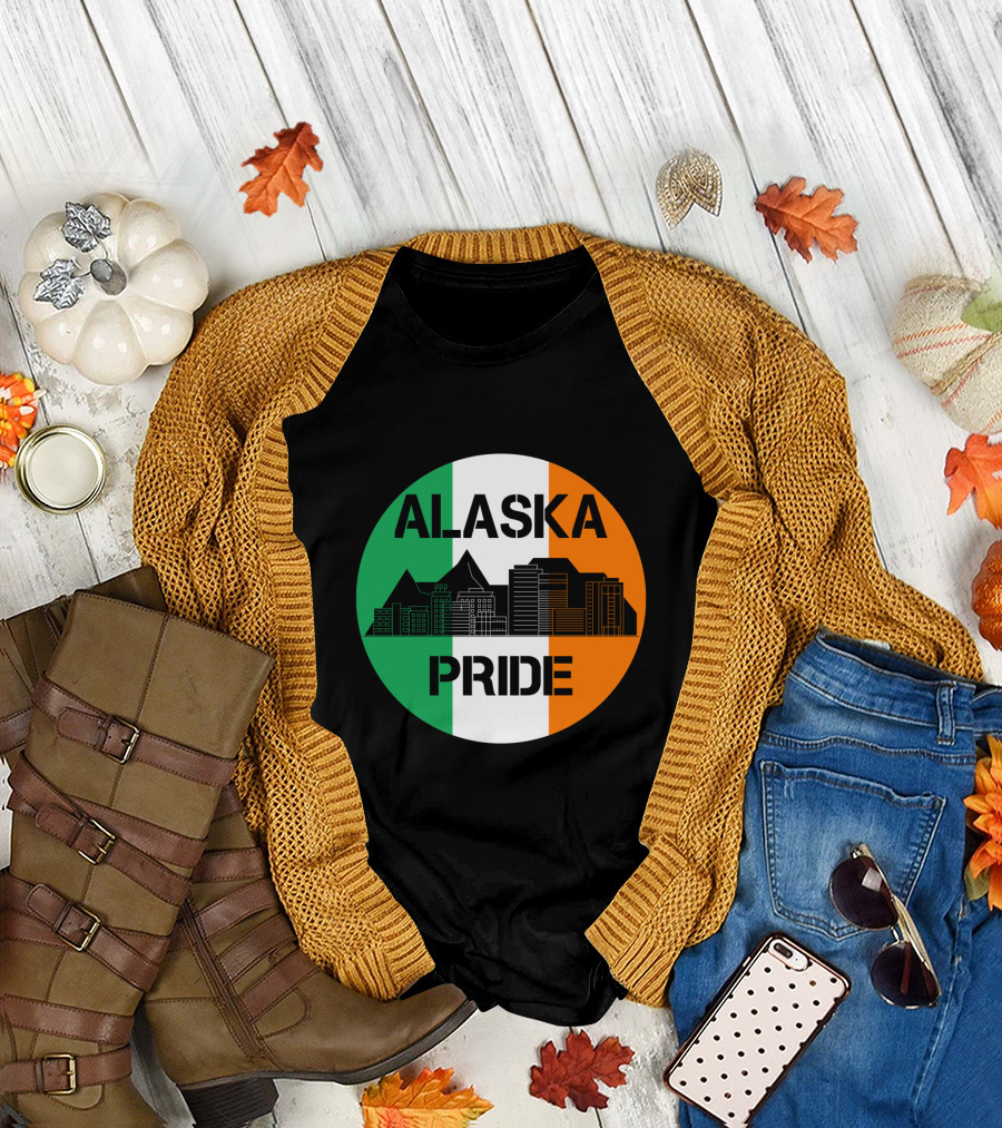 Alaska Pride Skyline with Irish Flag Colors T-Shirt