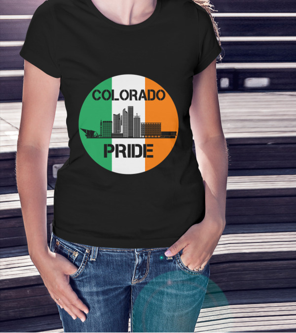 Colorado Pride Skyline With Irish Flag Background T-Shirt