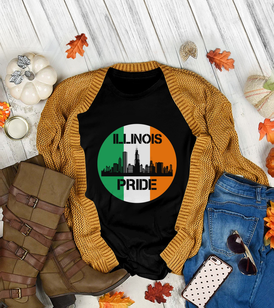 Illinois Pride Skyline Irish Flag T-Shirt