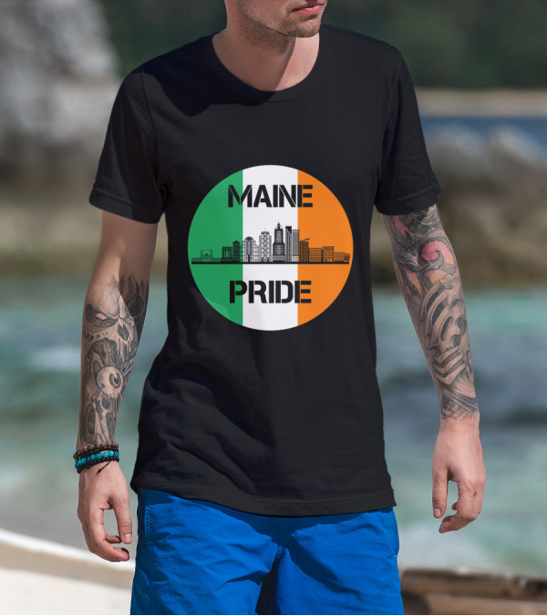 Maine Pride City Skyline With Irish Flag Colors Maine T-Shirt
