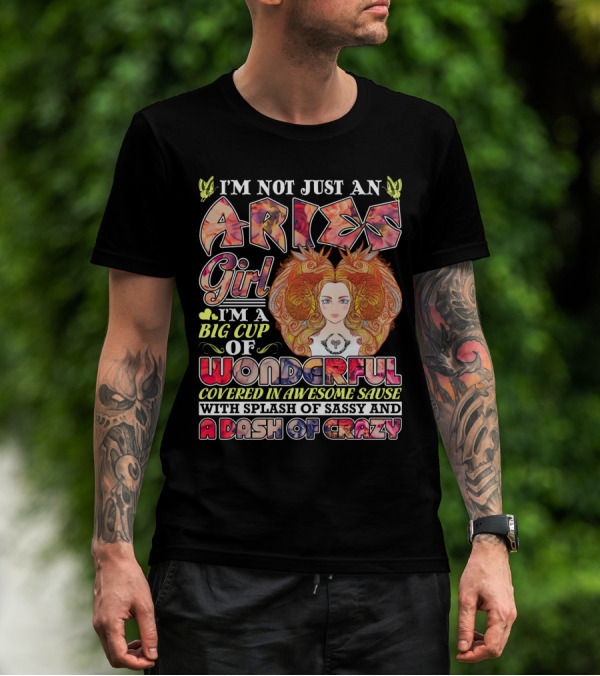 I'm Not Just An Aries Girl I'm A Big Cup Of Wonderful Covered In Awesome Sause With Splash Of Sassy And A Dash Of Crazy T-Shirt