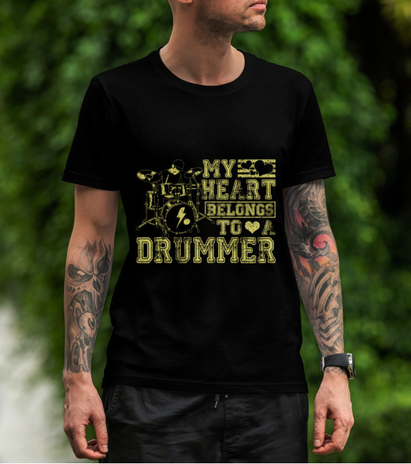 My Heart Belongs To A Drummer My Heart Band Player Drums Icon Love T-Shirt