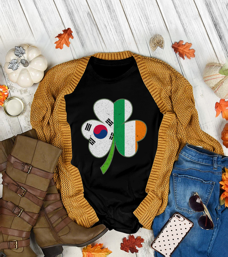 St Patricks Day Irish Korean Shamrock Green Clover Flag Fusion T-Shirt