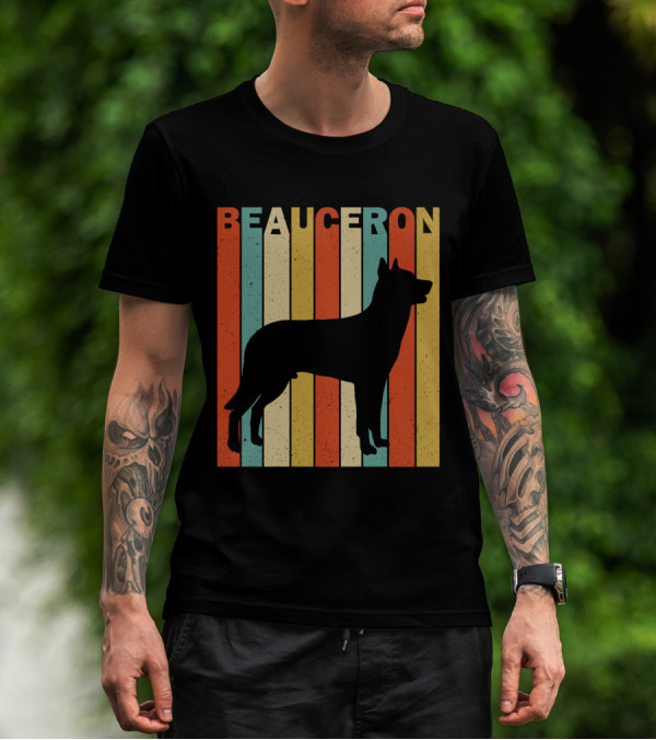 Beauceron Retro Silhouette Vertical Stripes T-Shirt
