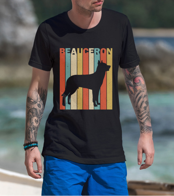 Beauceron Retro Silhouette Vertical Stripes T-Shirt