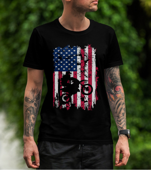 Motorcross Vintage American Flag Dirt Biking MotoX Racing T-Shirt