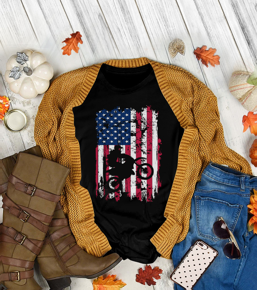 Motorcross Vintage American Flag Dirt Biking MotoX Racing T-Shirt