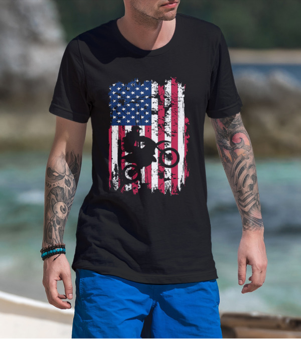 Motorcross Vintage American Flag Dirt Biking MotoX Racing T-Shirt