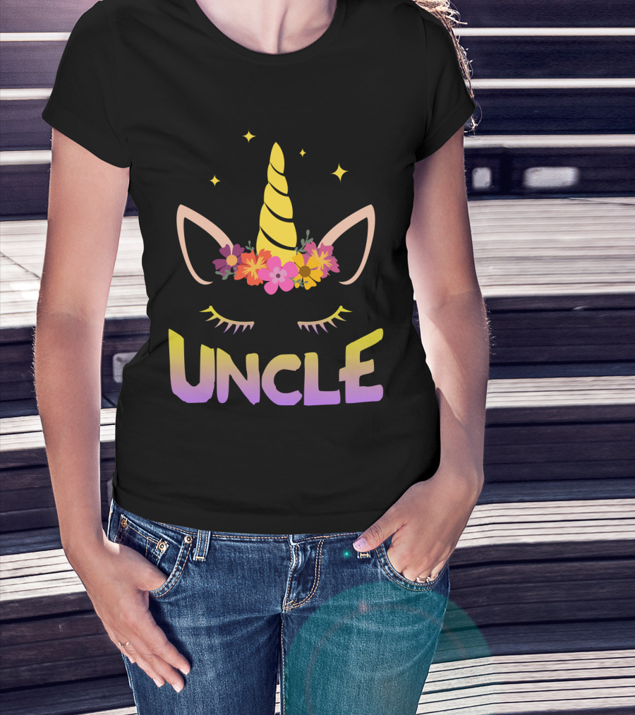 Unicorn Floral Horn Uncle Birthday Funny Stars T-Shirt