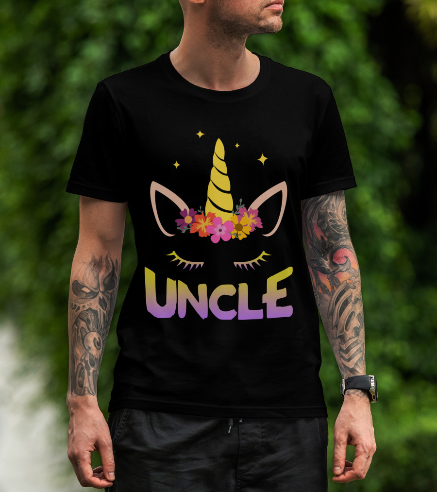 Unicorn Floral Horn Uncle Birthday Funny Stars T-Shirt